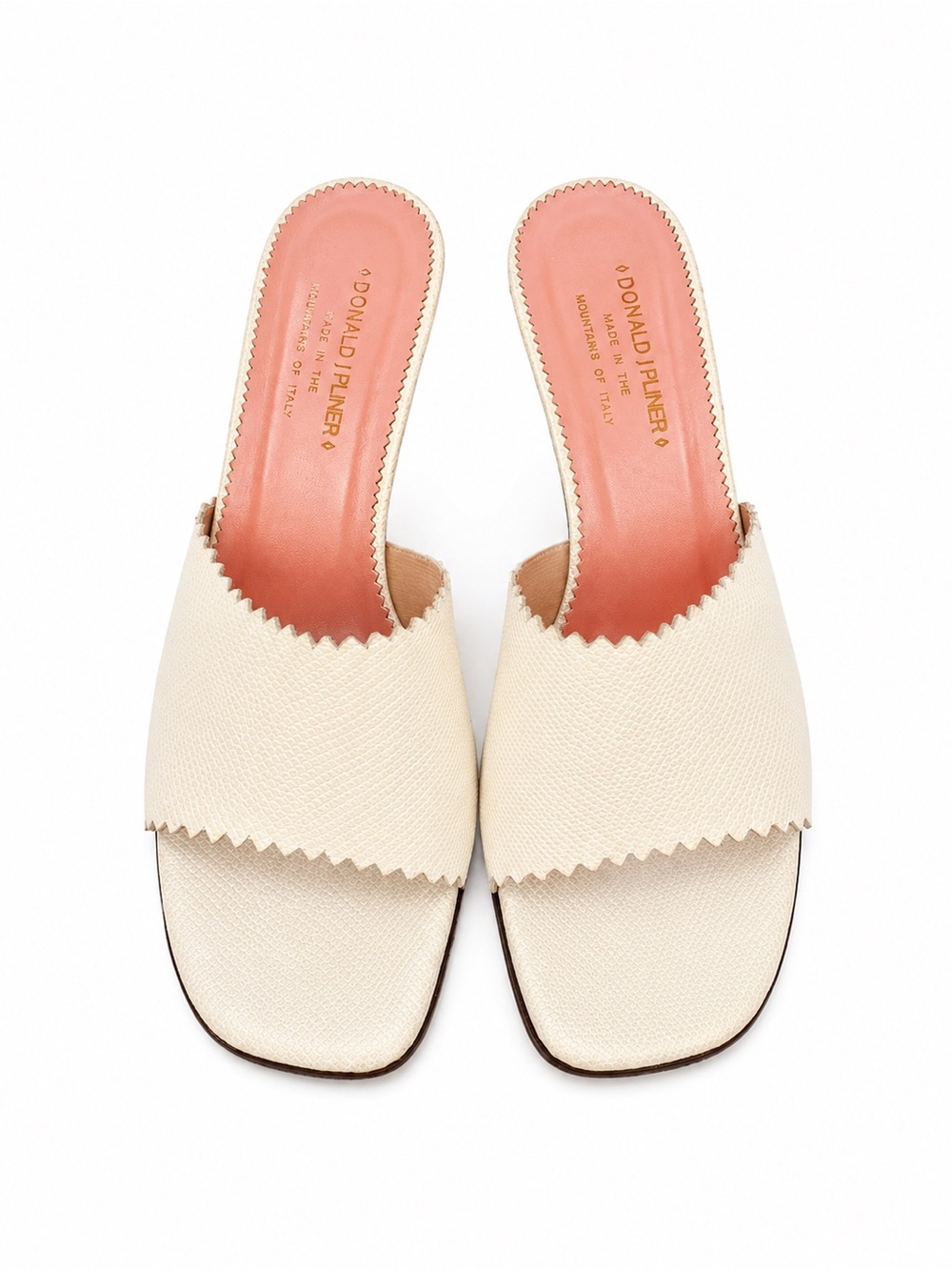 Donald J. Pliner Ivory Scalloped Open-Toe Mule Kitten Heels